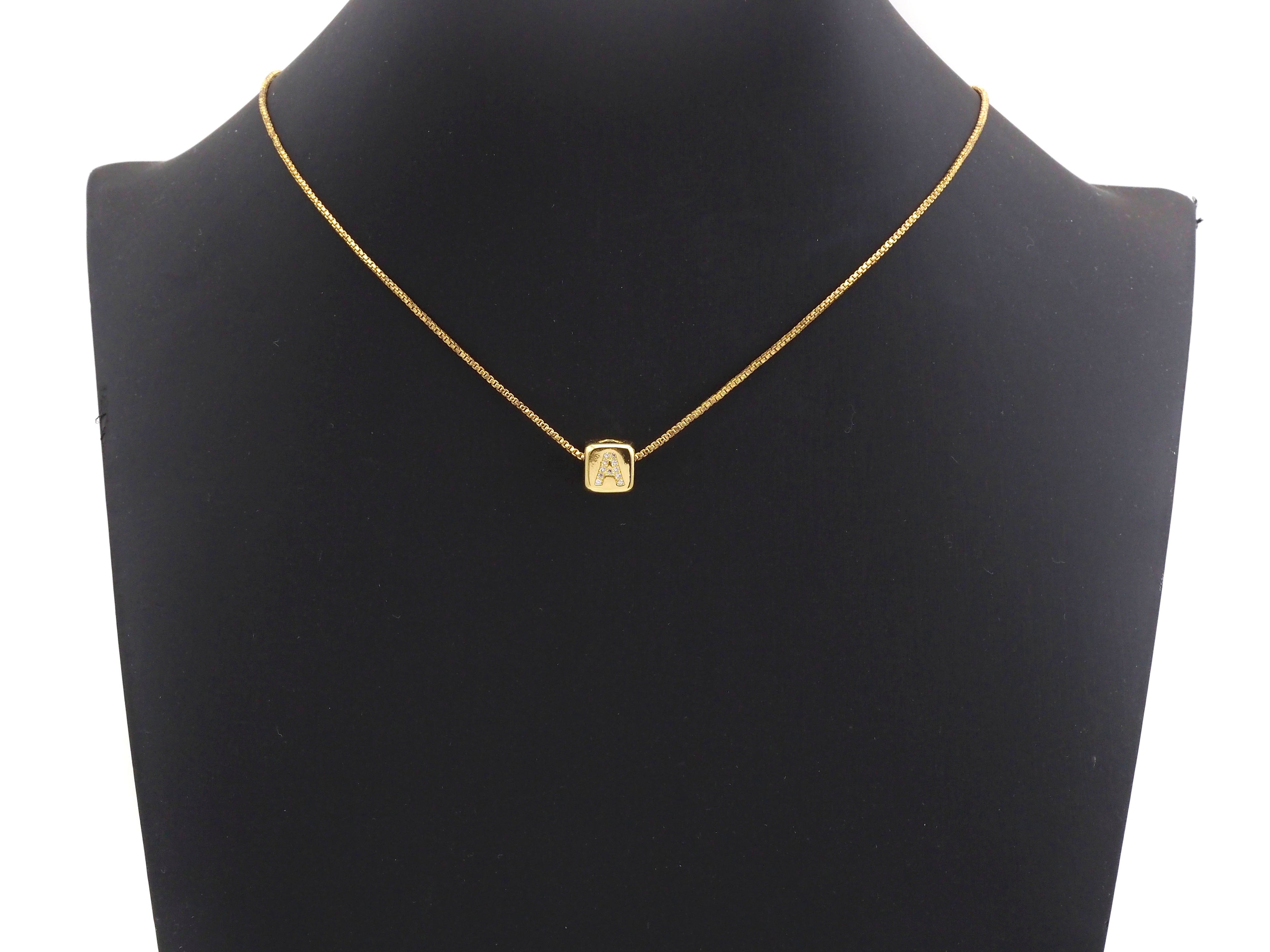 8.5mm Cube Gold/Rose Gold/Silver Alphabet CZ Micro Pave Large Hol