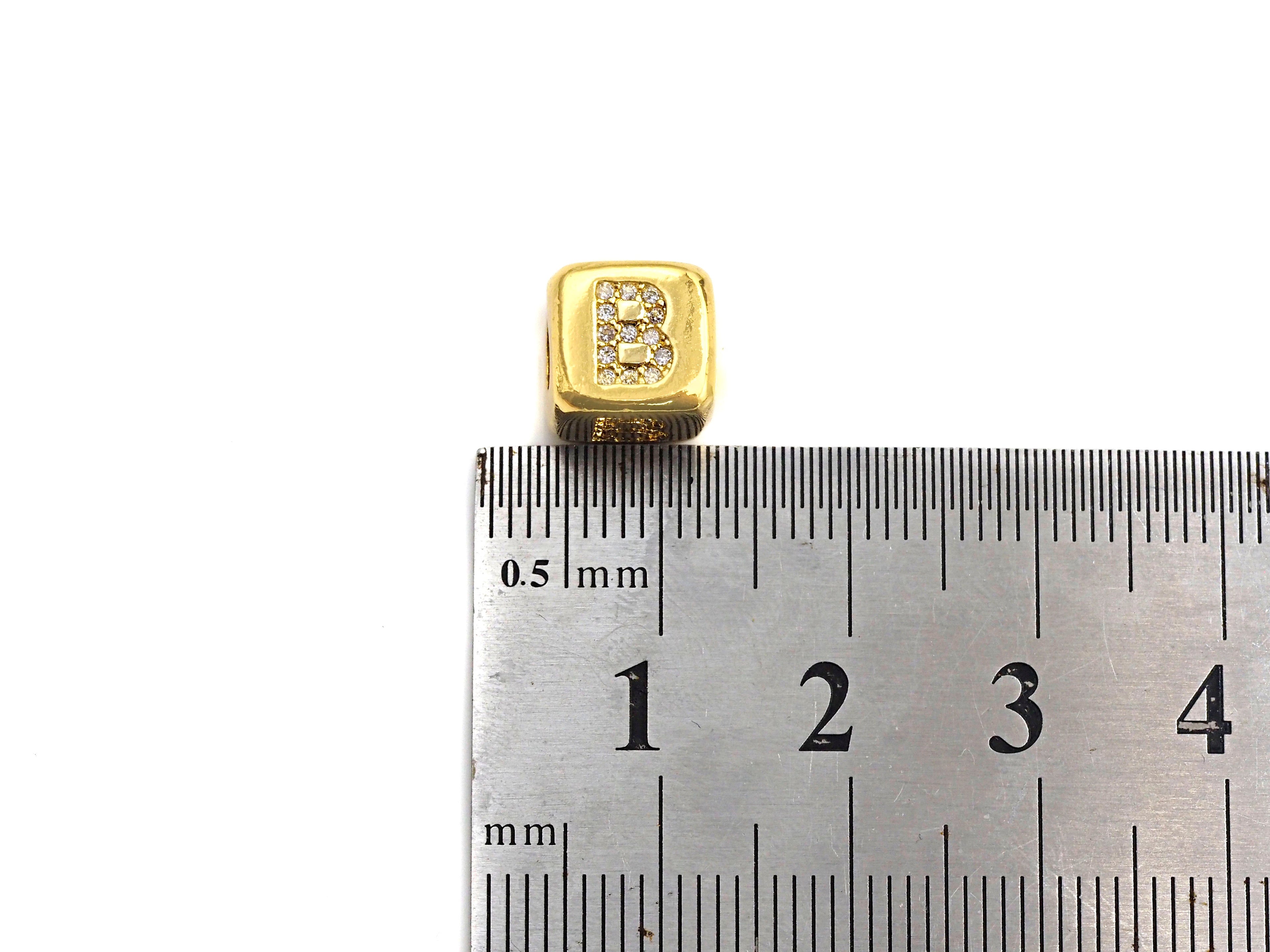 8.5mm Cube Gold/Rose Gold/Silver Alphabet CZ Micro Pave Large Hol