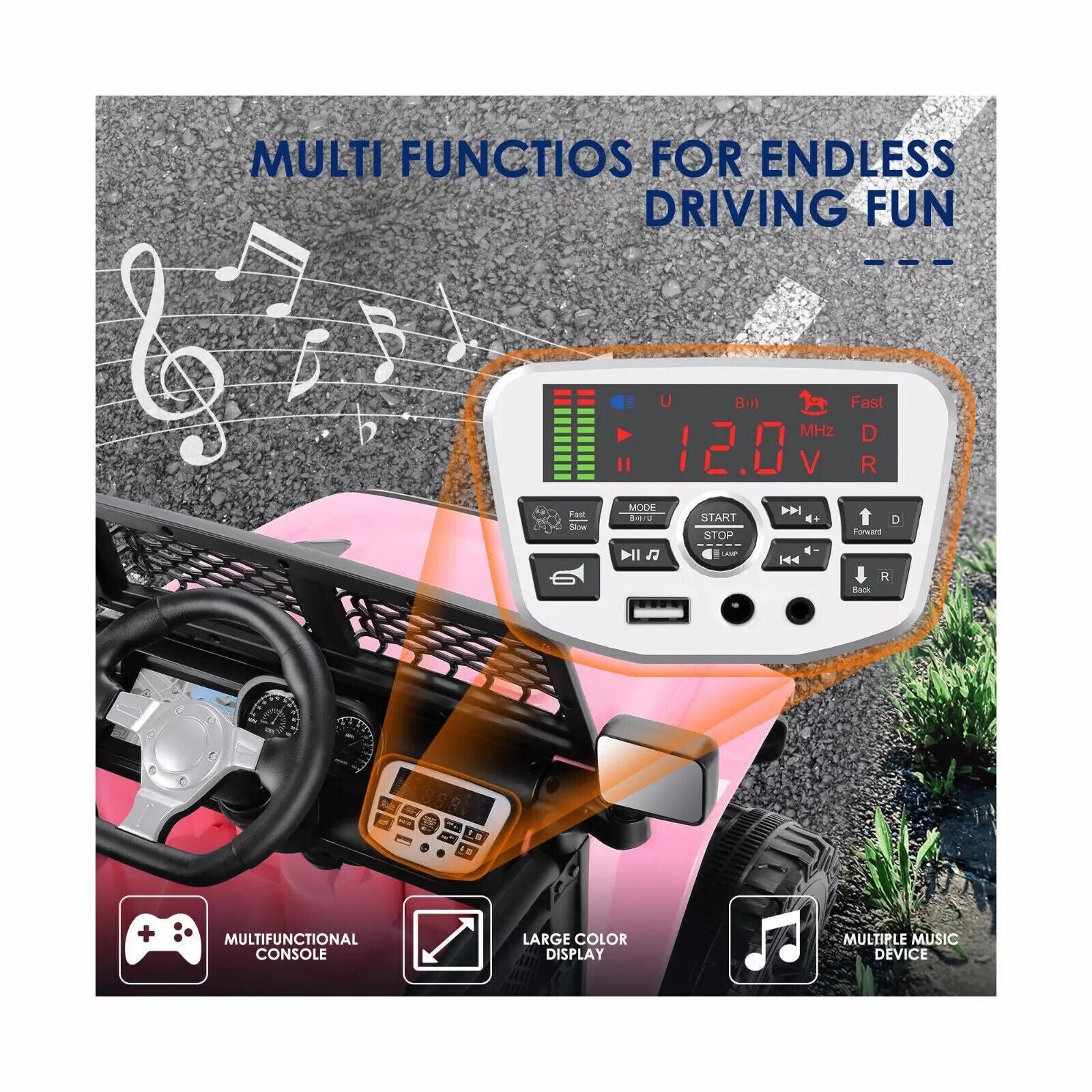 Electric Ride-On Car/Truck for Kids with MP3 Music and Remote Control - 12V with Lights - 76 Fun Features!