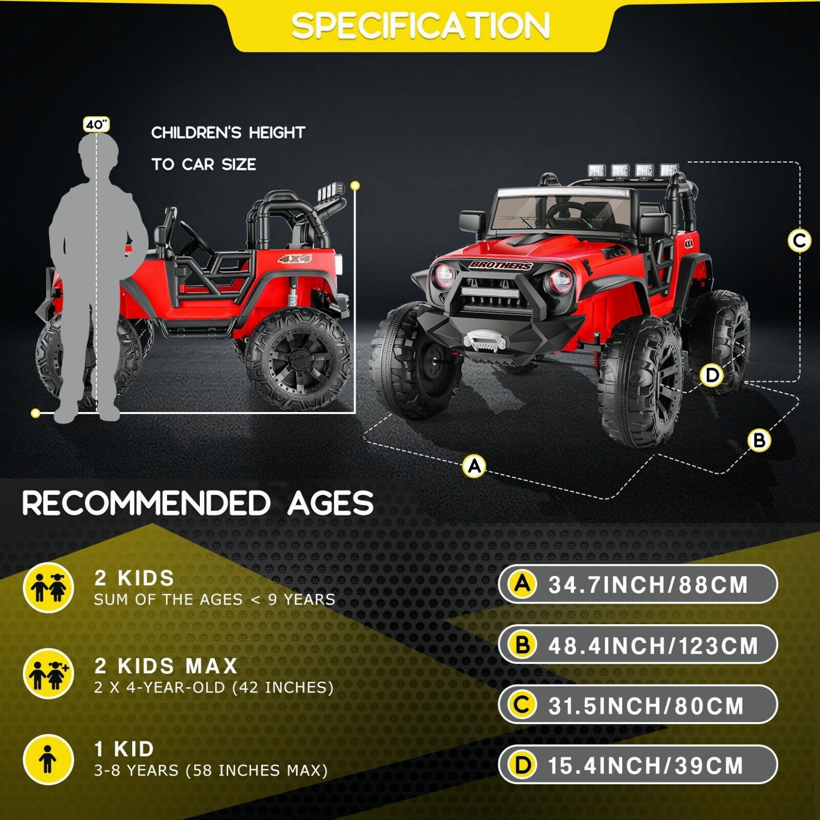 12V/24V Electric Jeep Truck ATV Ride-On Toy with Parental Remote Control for Kids