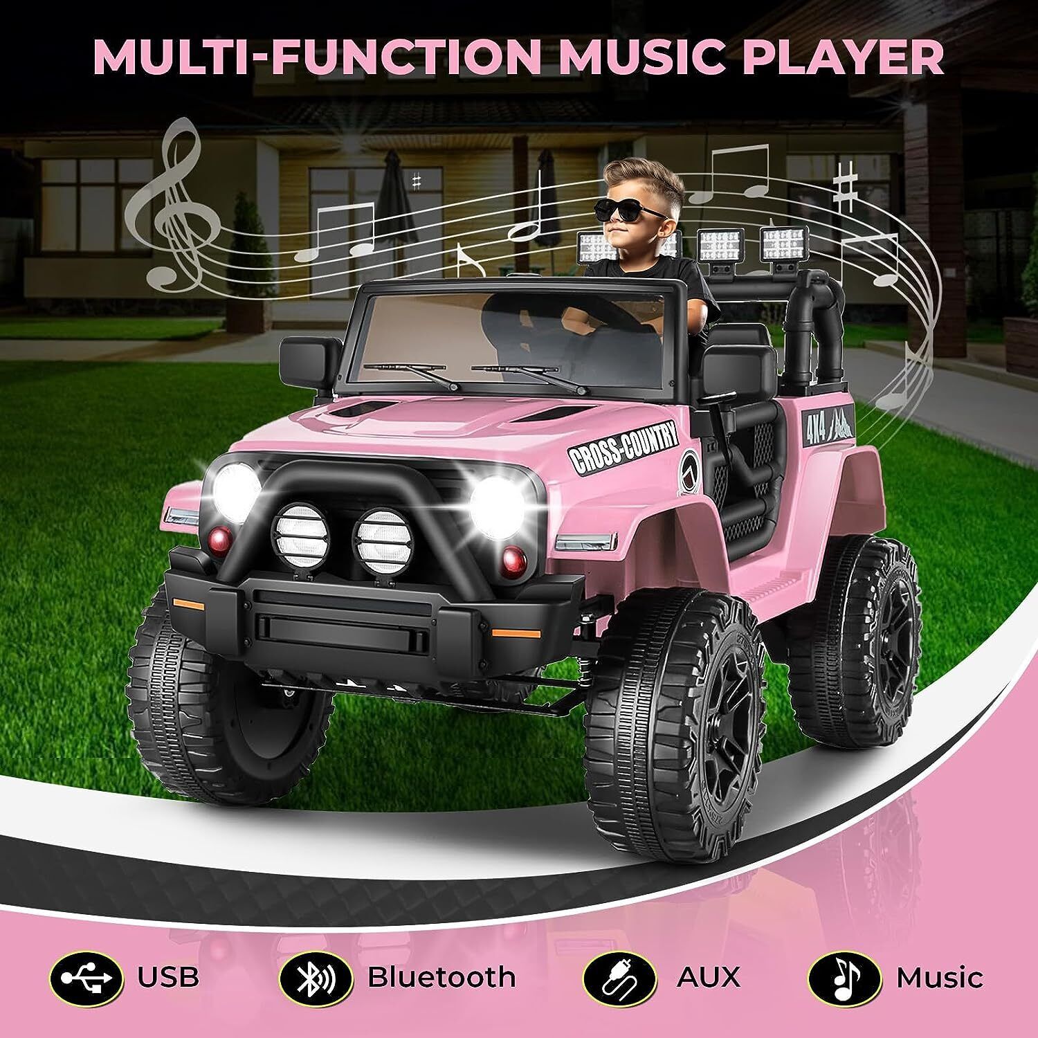 Electric Ride-On Car for Kids with Bluetooth and Music Player - 3 Speed Options