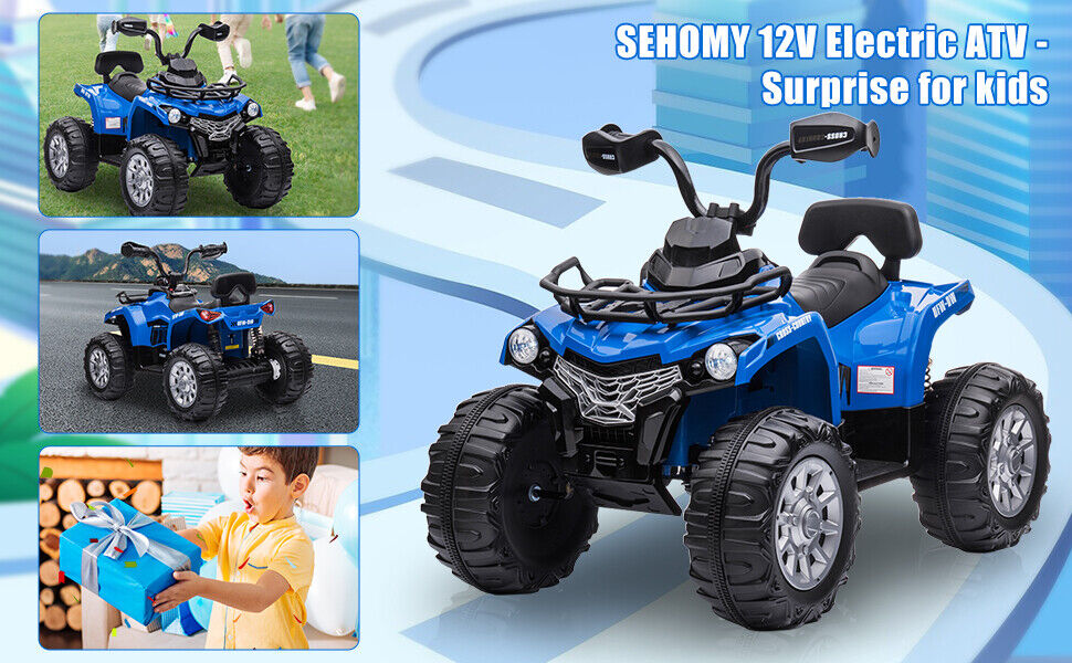 12V Battery Powered Electric ATV Quad for Kids - 4-Wheel Ride On Toy with 2 Speed Options