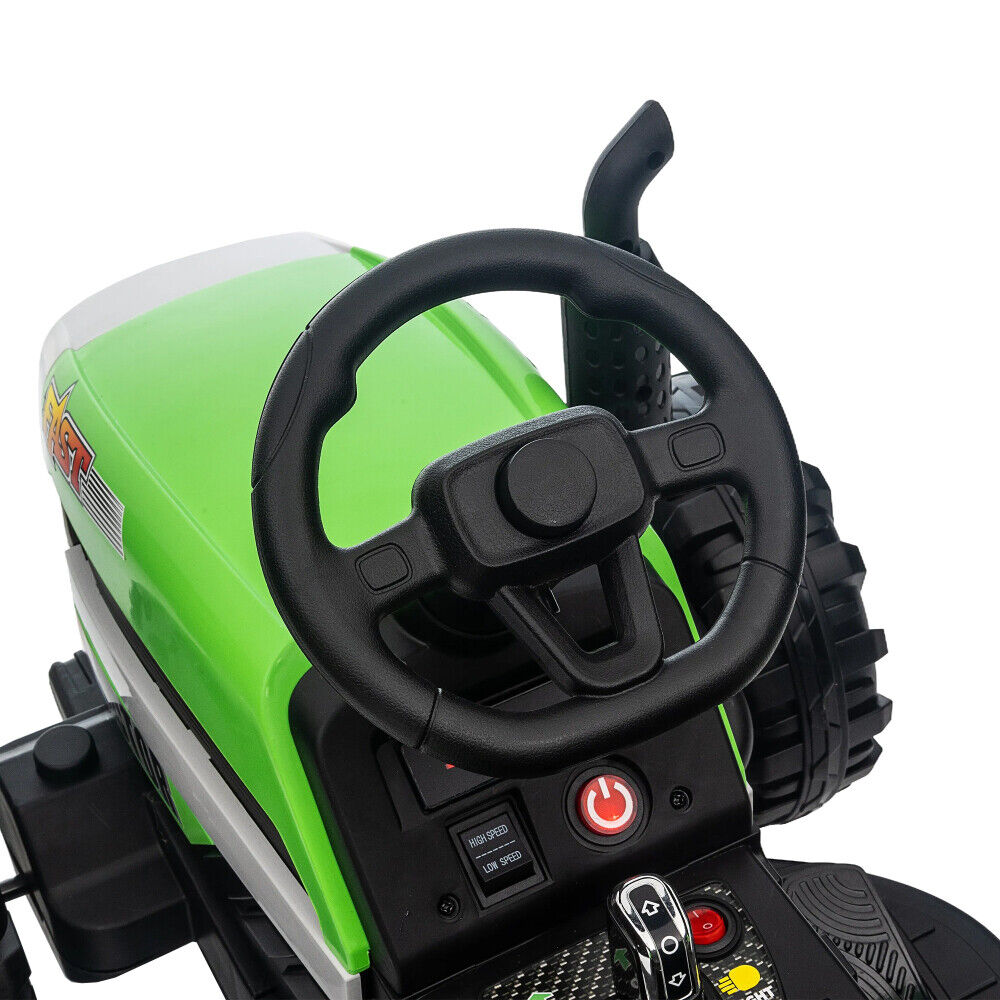 12V Battery Powered Electric Tractor Toy with Remote Control and Trailer Attachment