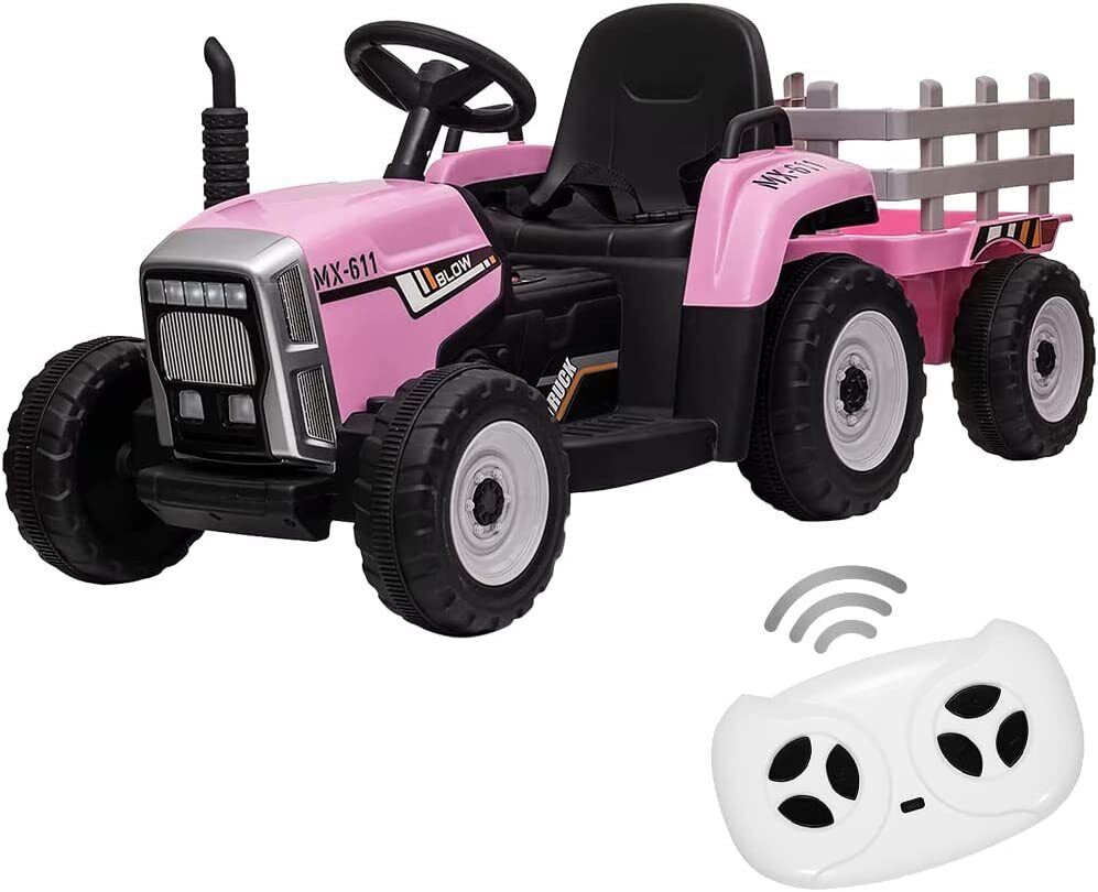12V Battery Powered Electric Tractor with Trailer Kids Ride On Car w/Remote Control