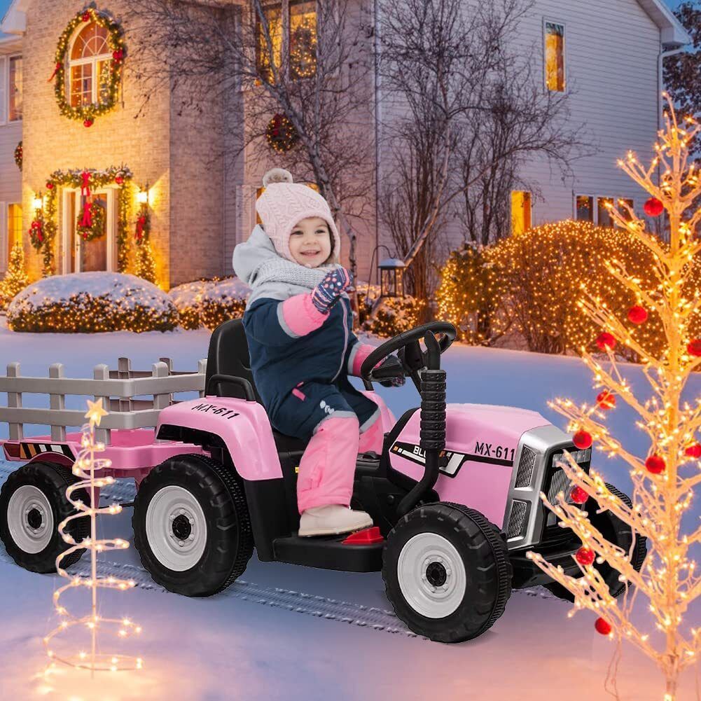 12V Battery Powered Electric Tractor with Trailer Kids Ride On Car w/Remote Control