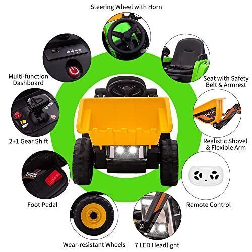 12V Battery-Powered Excavator Ride-On Toy with Music, Headlights, and Tractor Design - Perfect Gift for Kids