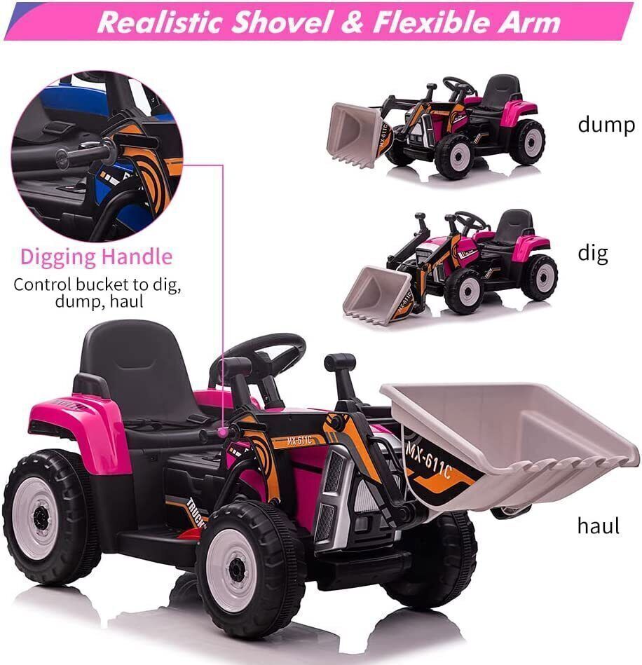 12V Battery-Powered Kids Excavator with Music, Headlight, Horn, and Remote Control
