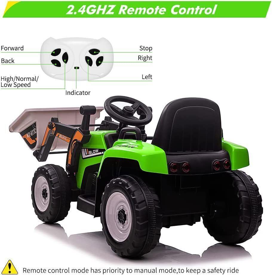 12V Battery-Powered Kids Excavator with Music, Headlight, Horn, and Remote Control