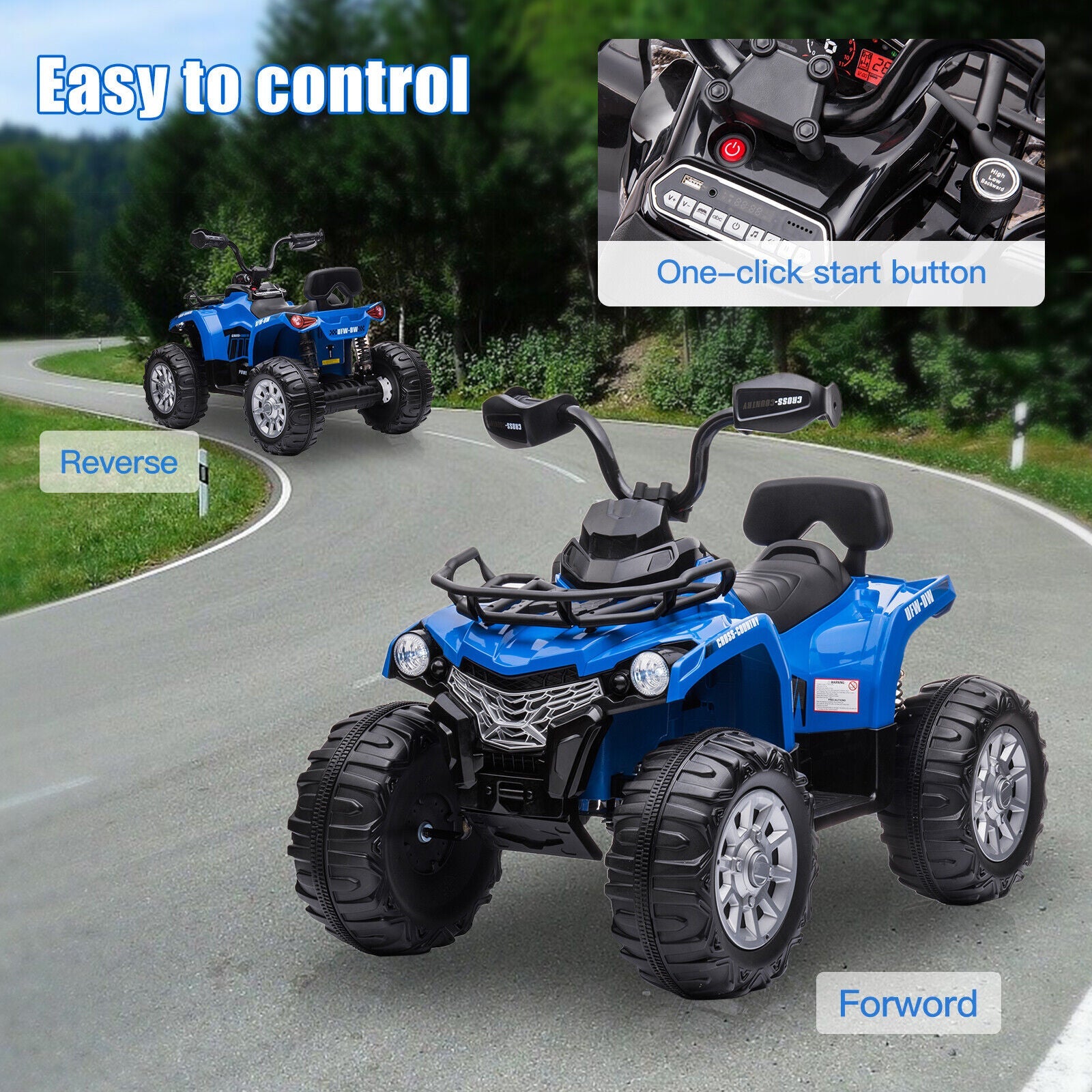 12V Electric Ride-On ATV Quad for Kids with MP3 and Lights - 2 Speeds, Perfect Gift for Adventure Seekers