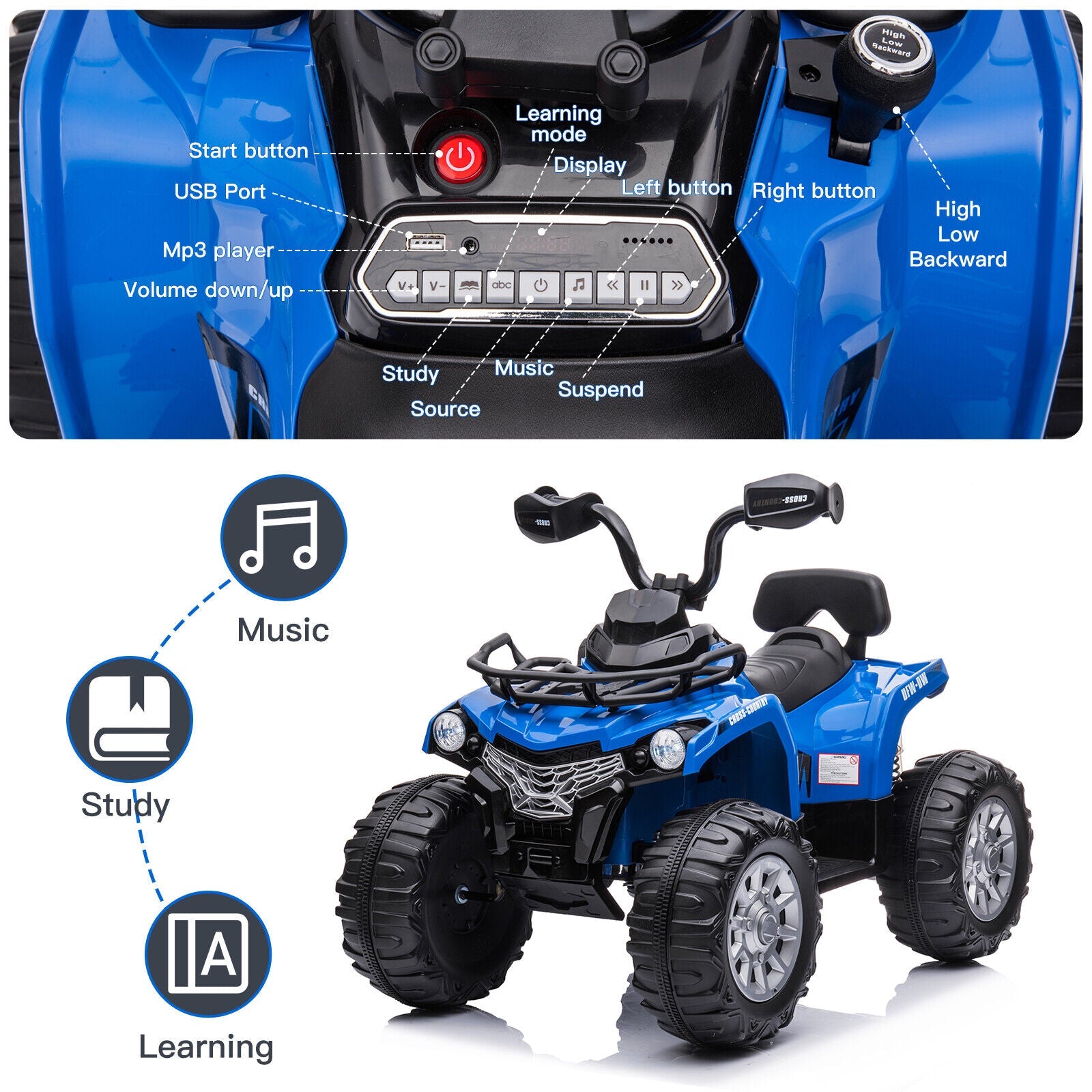 12V Electric Ride-On ATV Quad for Kids with MP3 and Lights - 2 Speeds, Perfect Gift for Adventure Seekers