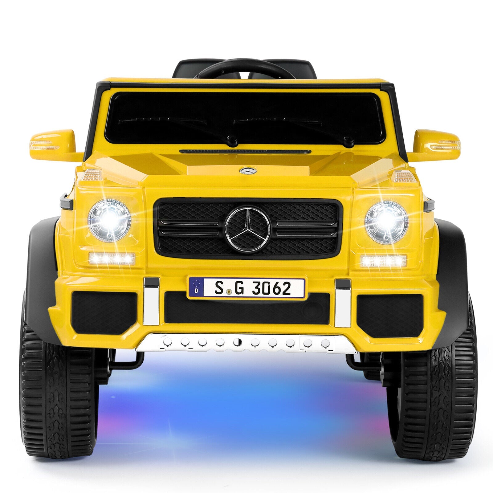 Mercedes-Benz Truck 12V Battery Ride On Car for Kids with 3 Speeds, LED Lights, Music, and Remote Control - Yellow