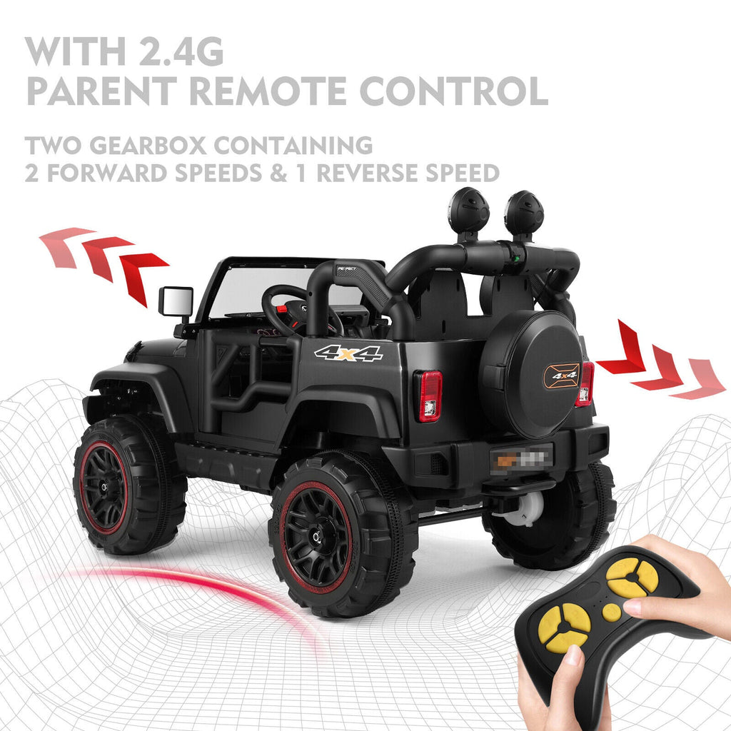 12V Battery Powered Kids Ride-On Truck with MP3, LED Lights, Remote Control, and Cover - Black