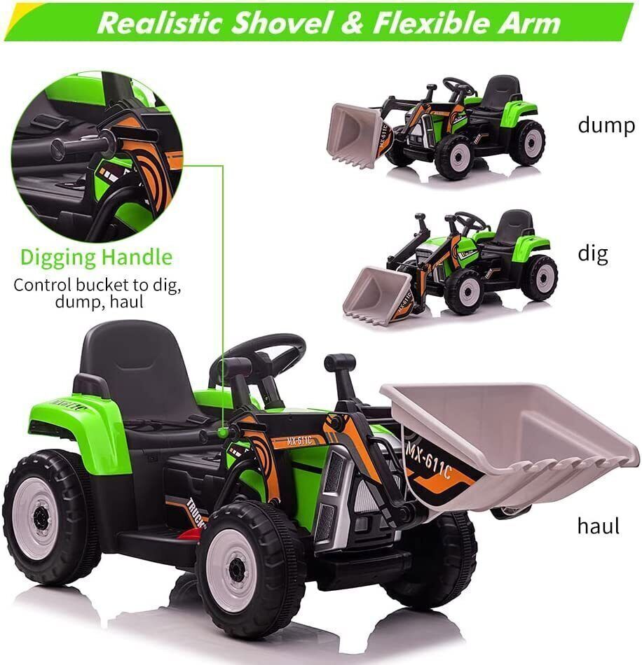12V Battery-Powered Ride-On Excavator with Remote Control and Bucket for Kids