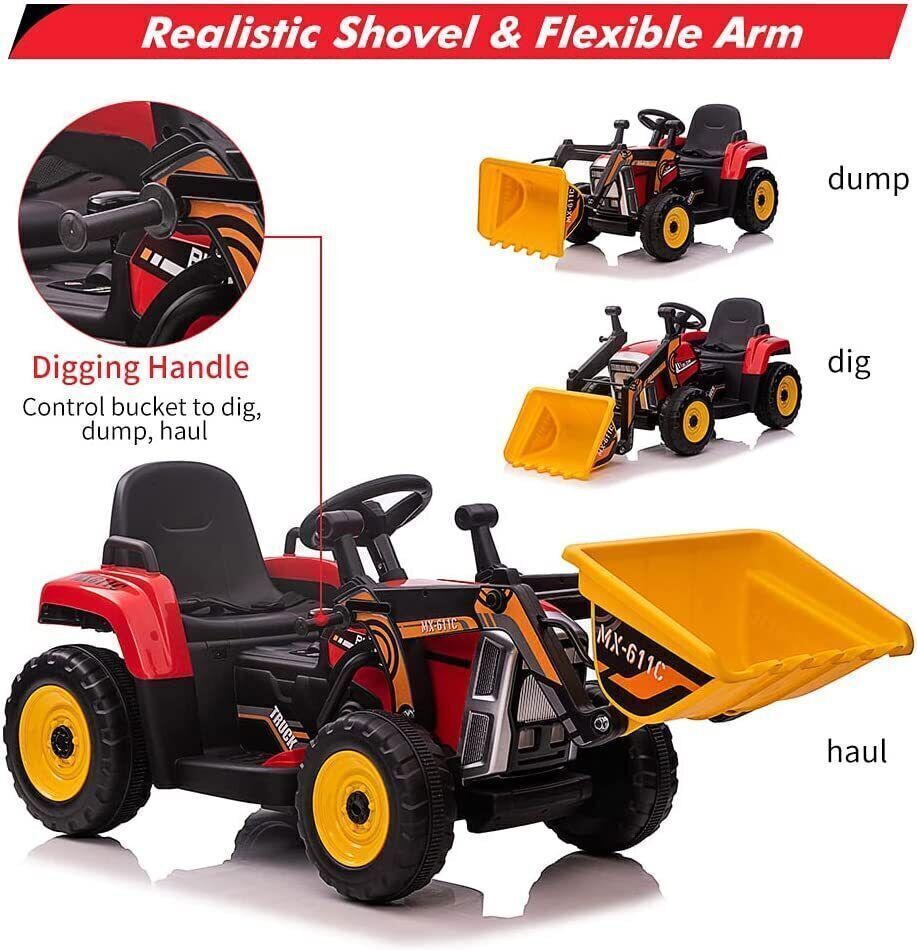 12V Battery-Powered Ride-On Excavator with Remote Control and Bucket for Kids