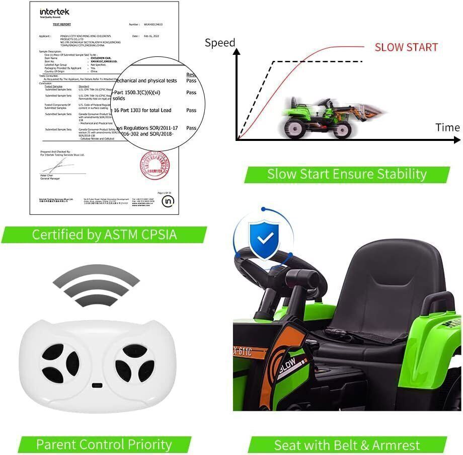 12V Battery-Powered Ride-On Excavator with Remote Control and Bucket for Kids