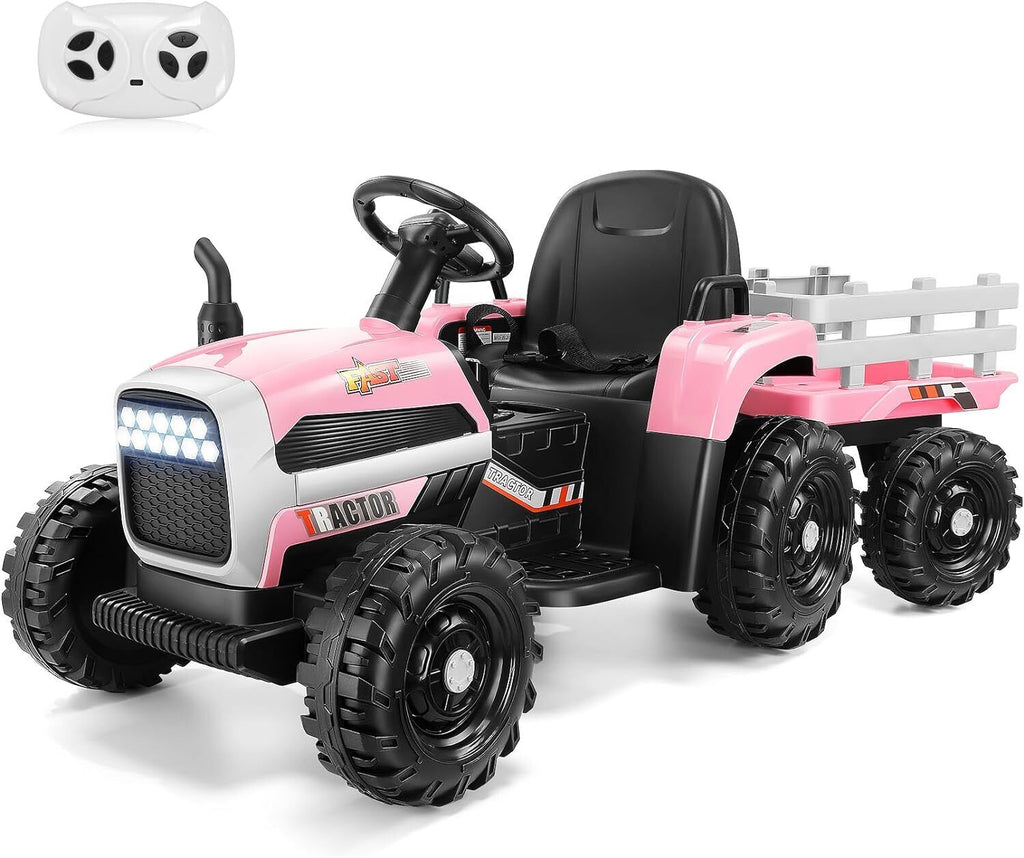 12V Battery-Powered Ride-On Tractor with Trailer and Remote Control - 2 * 30W Toy for Kids