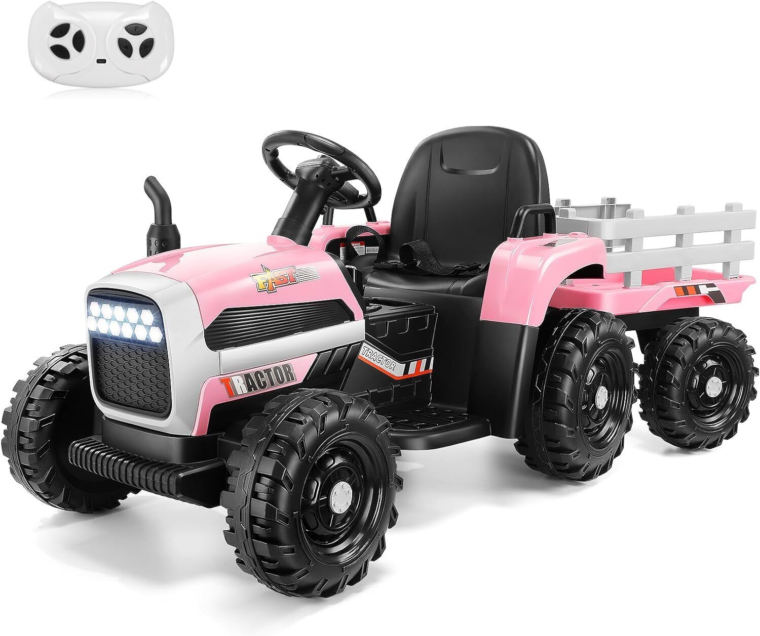 12V Battery-Powered Ride-On Tractor with Trailer and Remote Control - 2 * 30W Toy for Kids