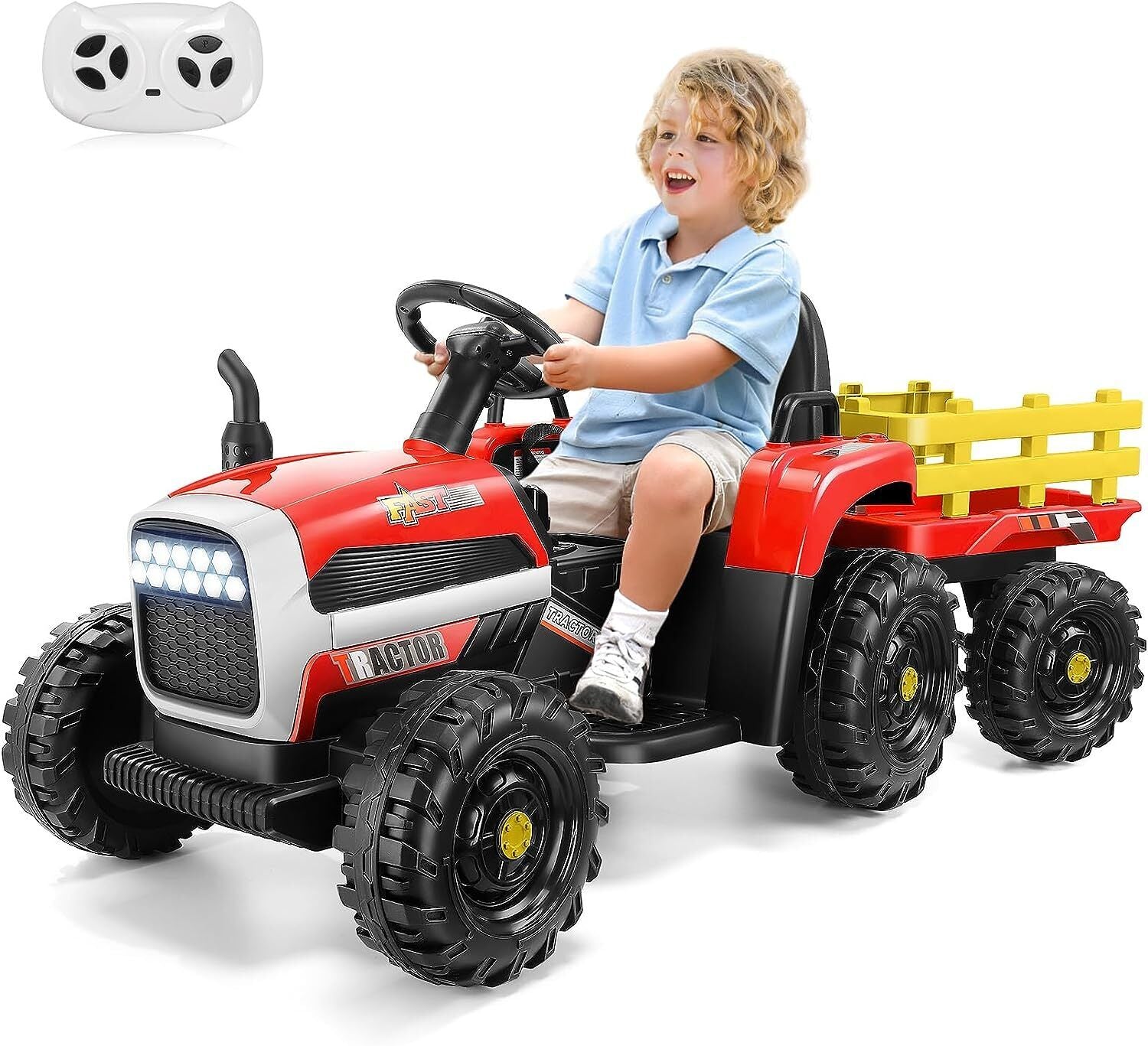 12V Battery-Powered Tractor with Detachable Trailer for Kids