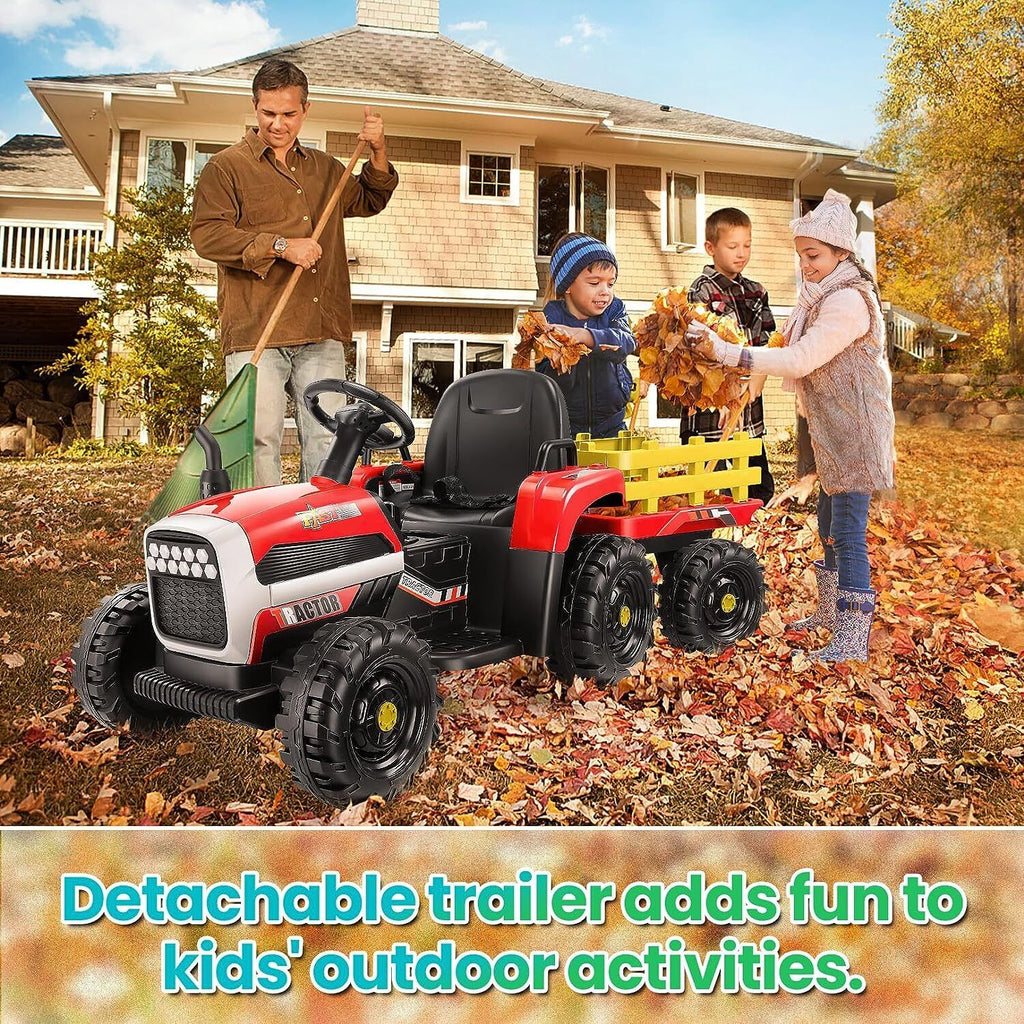 12V Battery-Powered Tractor with Detachable Trailer for Kids