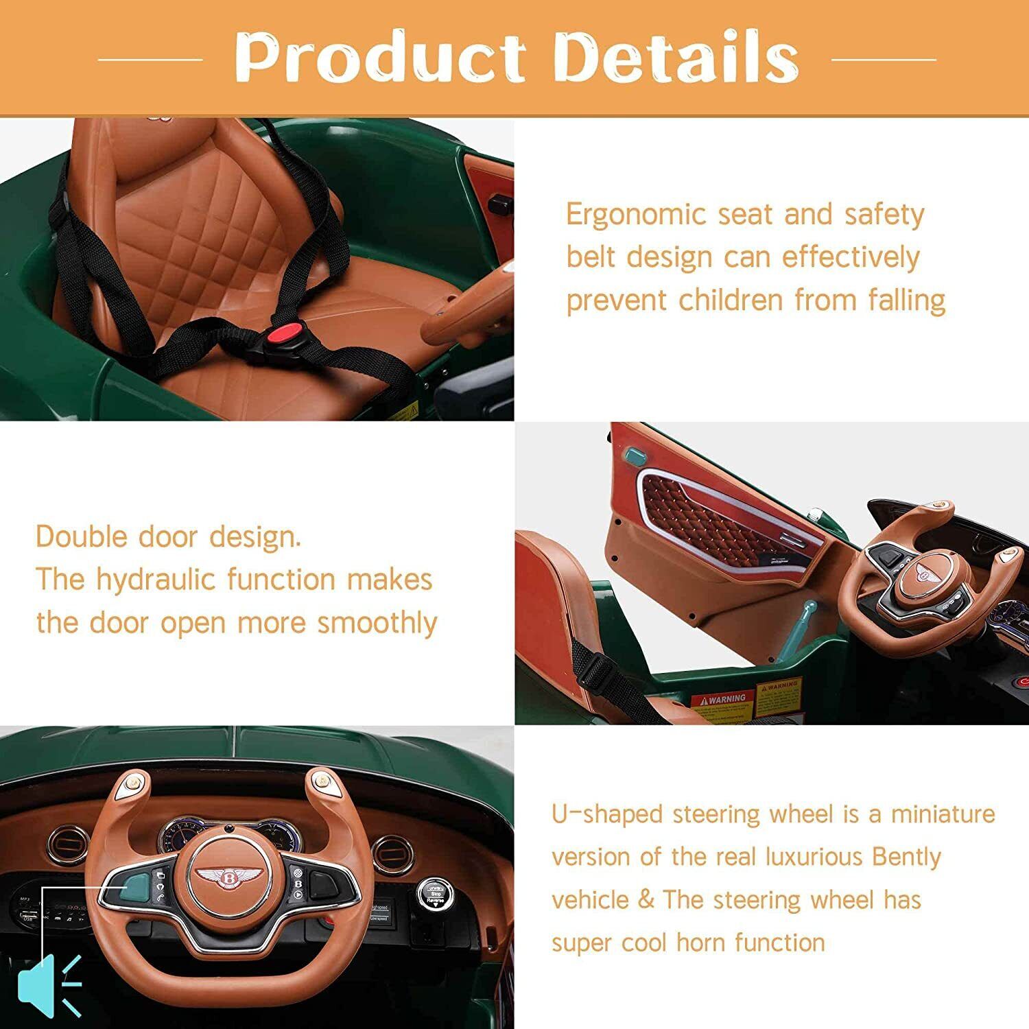 Licensed Bentley Style 12V Electric Ride On Car for Kids with Remote Control - Perfect Gift!