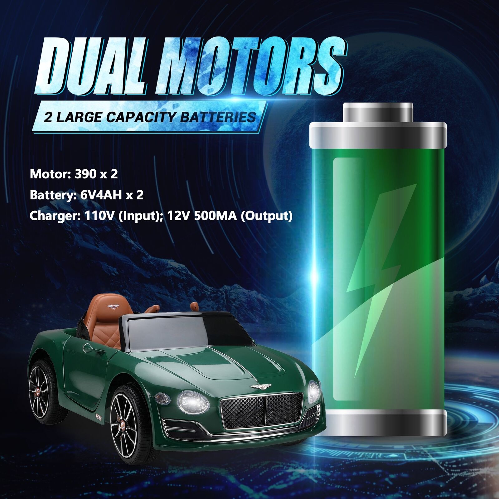 12V Electric Bentley Style Ride On Car for Kids with Remote Control and AUX