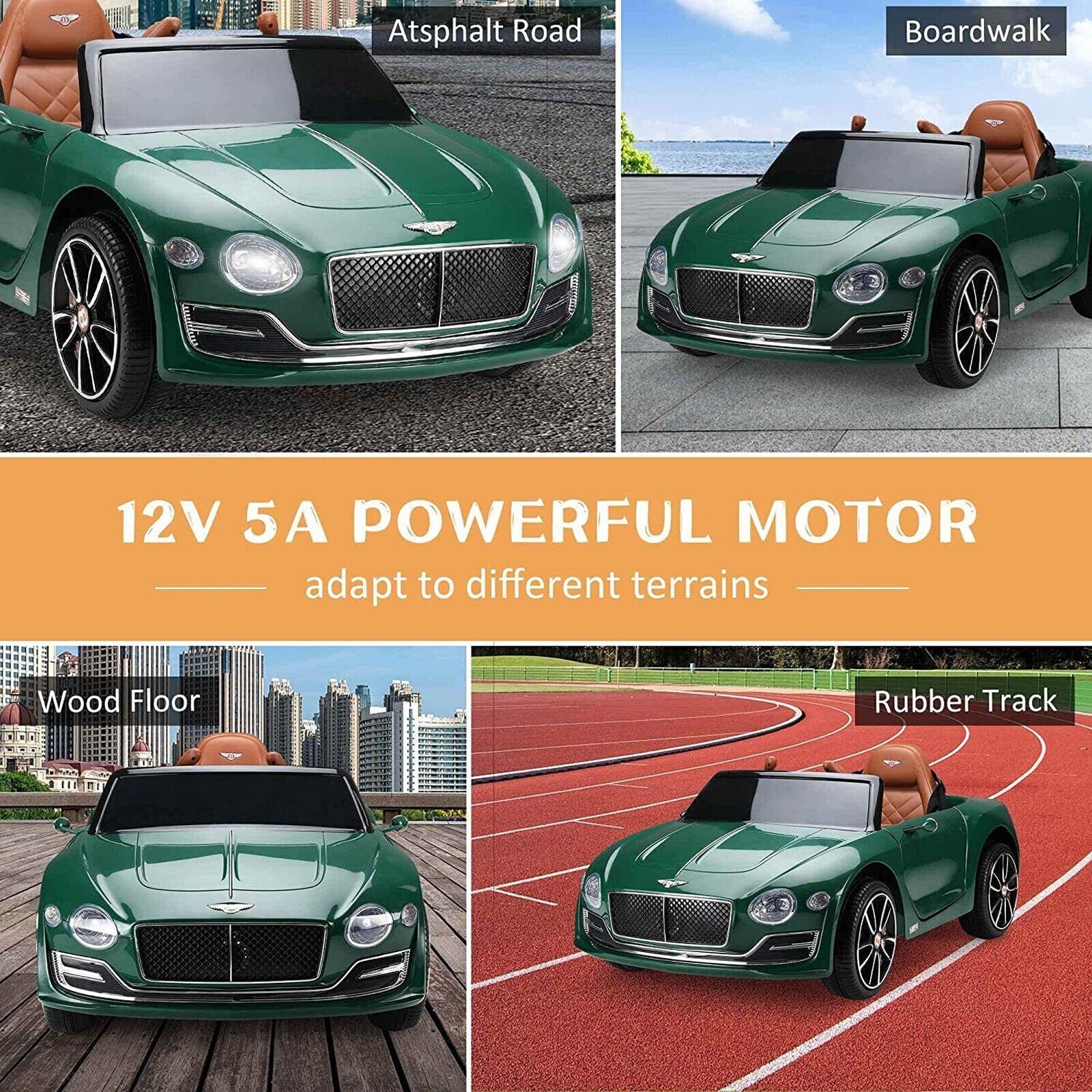 12V Bentley Style Kids Ride On Electric Toy Car with Remote Control and LED Lights