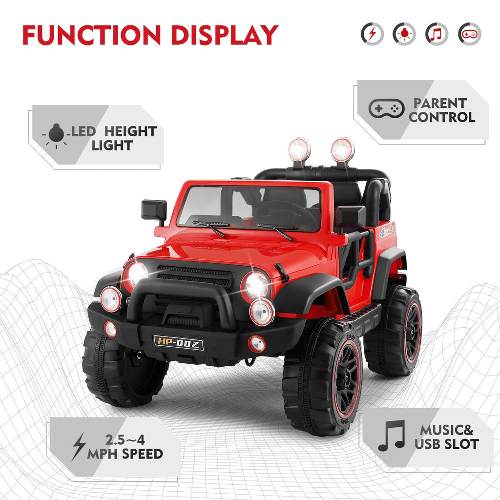 12V Double-Seater Electric Ride-On Truck for Kids with MP3, LED Lights, Cover, and Remote Control