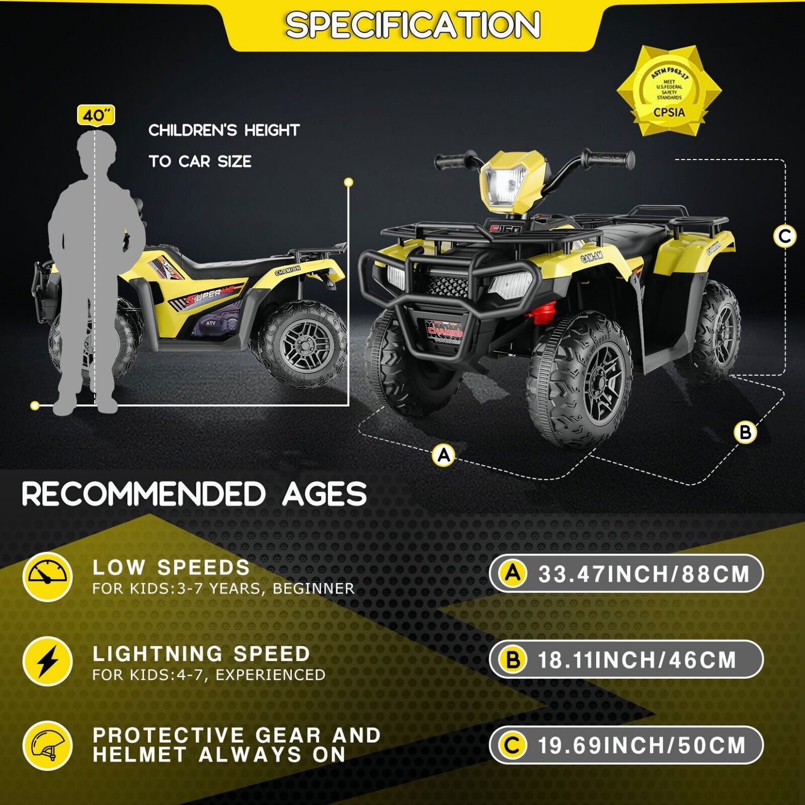 Electric 4-Wheeler Quad for Kids with 12V Battery and Dual 30W Motors
