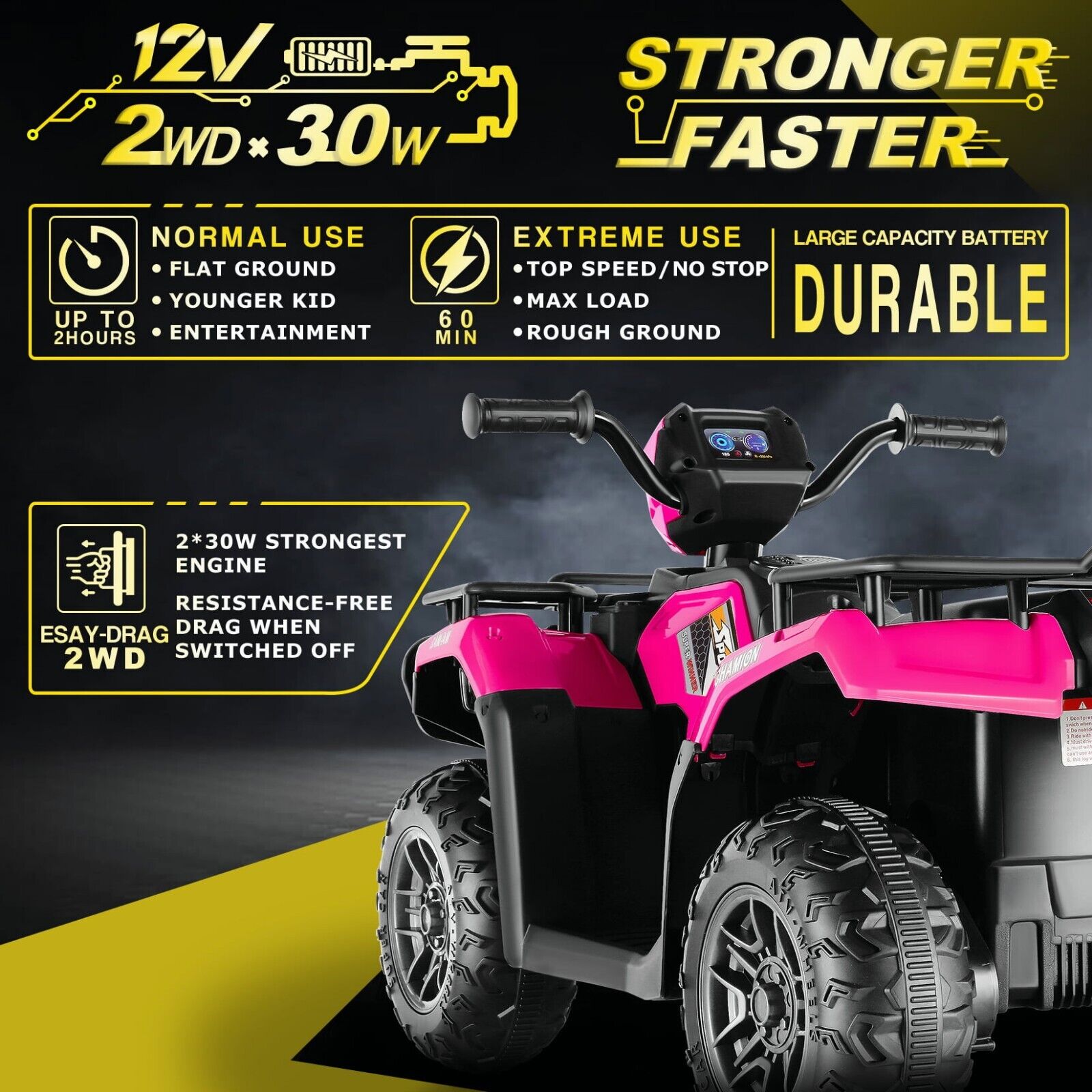 Electric 4-Wheeler Quad for Kids with 12V Battery and Dual 30W Motors