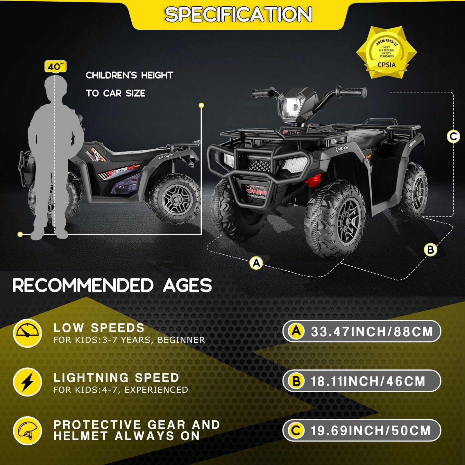 Electric 4-Wheeler Quad for Kids with 12V Battery and Dual 30W Motors