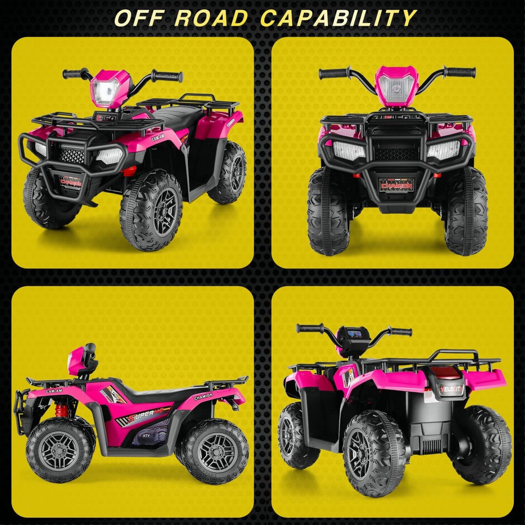 12V Quad for Kids with LED Lights and Dual Speed Options