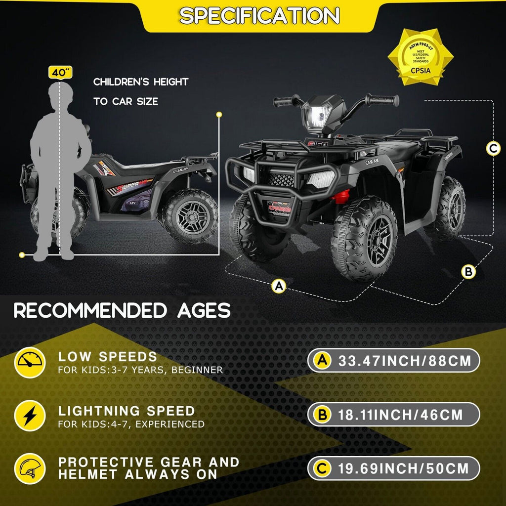 12V Quad for Kids with LED Lights and Dual Speed Options