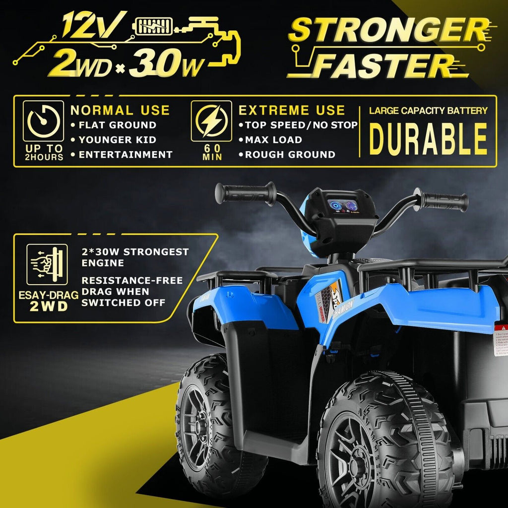 12V Quad for Kids with LED Lights and Dual Speed Options