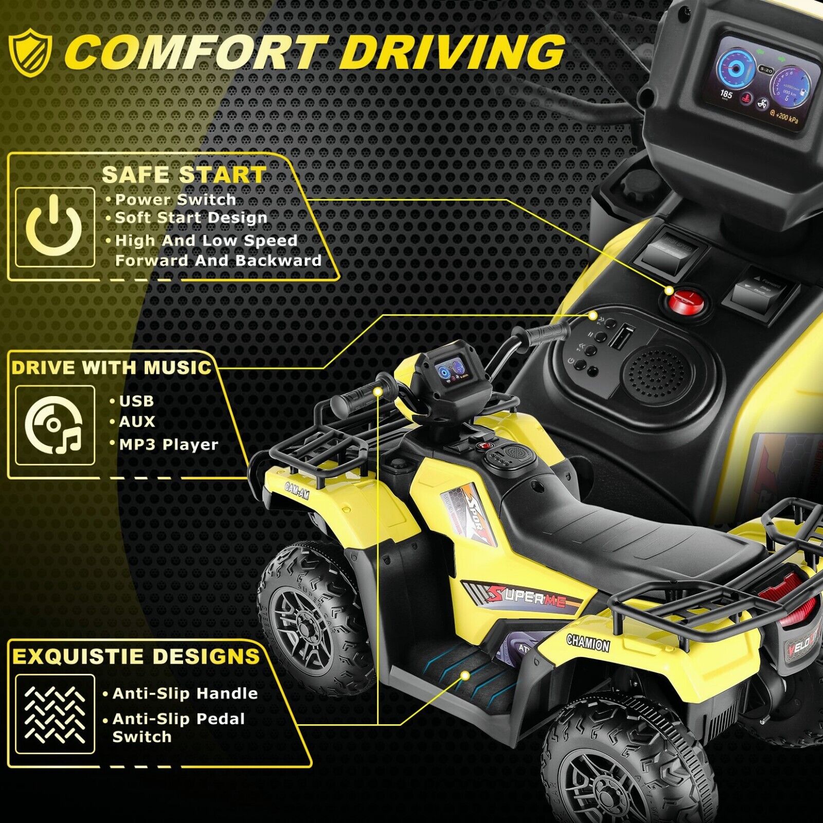 12V Electric ATV Car for Kids with Music and Headlights