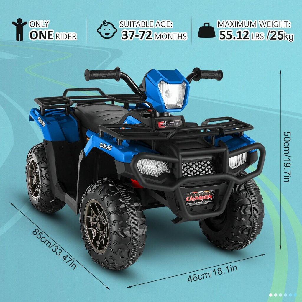 12V Electric Ride-On ATV Toy Car with USB/MP3, 4 Wheels for Kids Ages 3-6