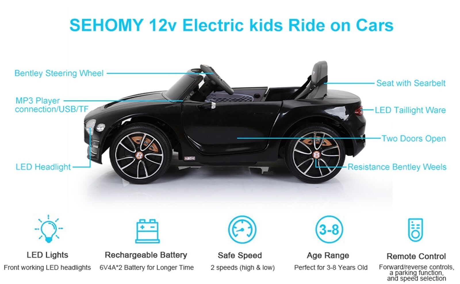 12V Bentley Style Kids Ride On Electric Car with 2.4G Remote Control