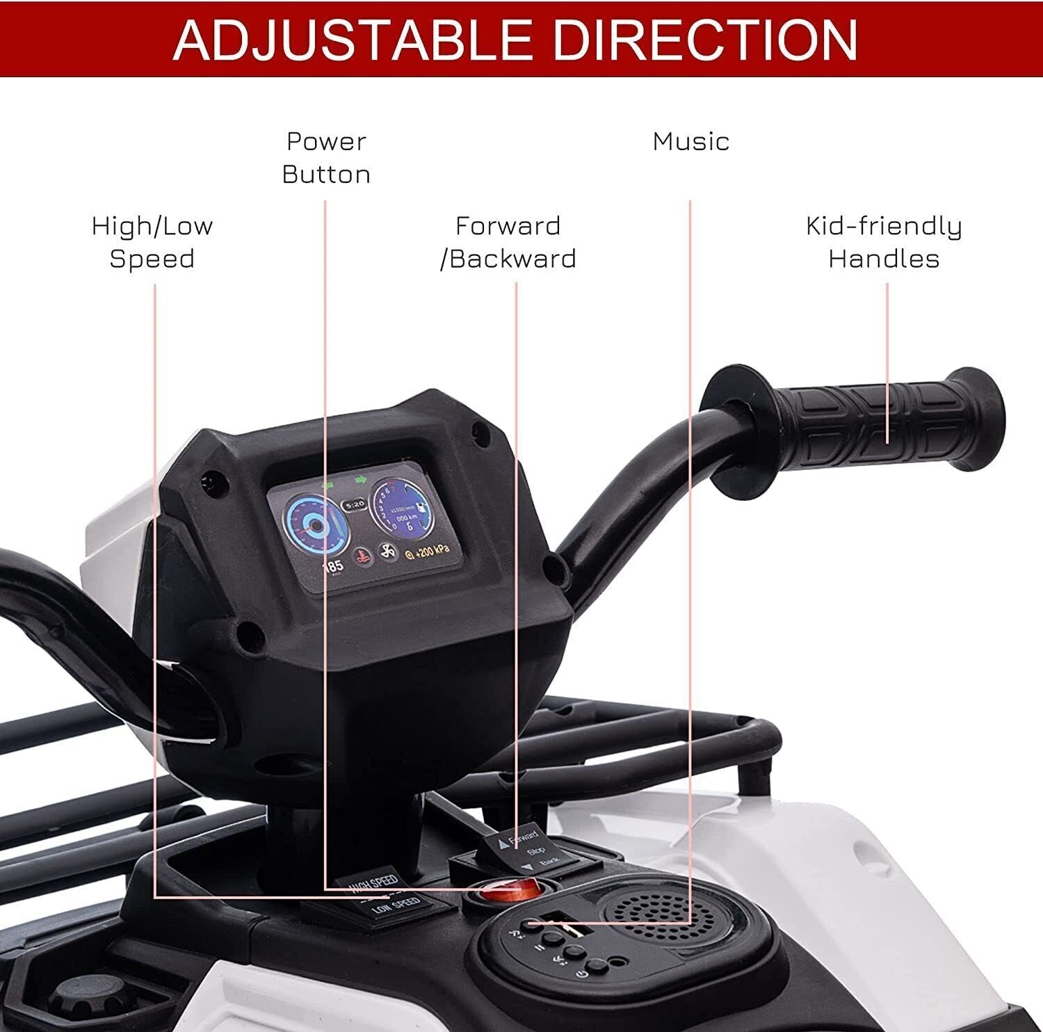 12V Electric Kids ATV Quad Car - Black, Suitable for Ages 3-6 Years