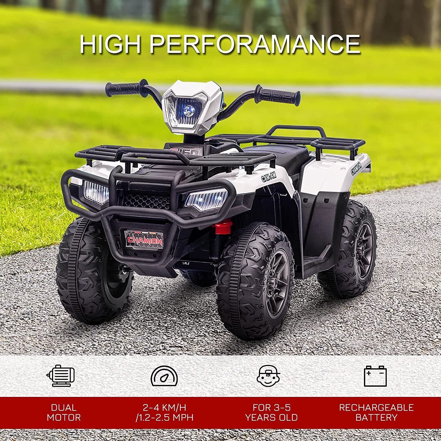 12V Electric Kids ATV Quad Car - Black, Suitable for Ages 3-6 Years