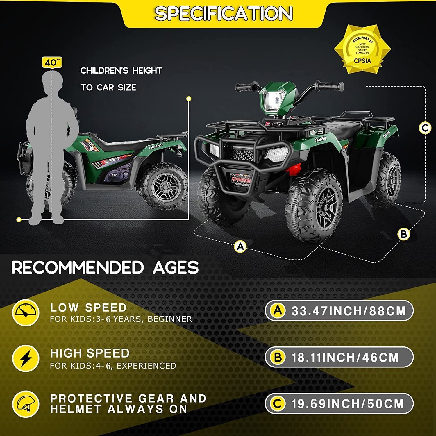 12V Electric ATV Quad for Kids Ages 3-6 in Sleek Black Design