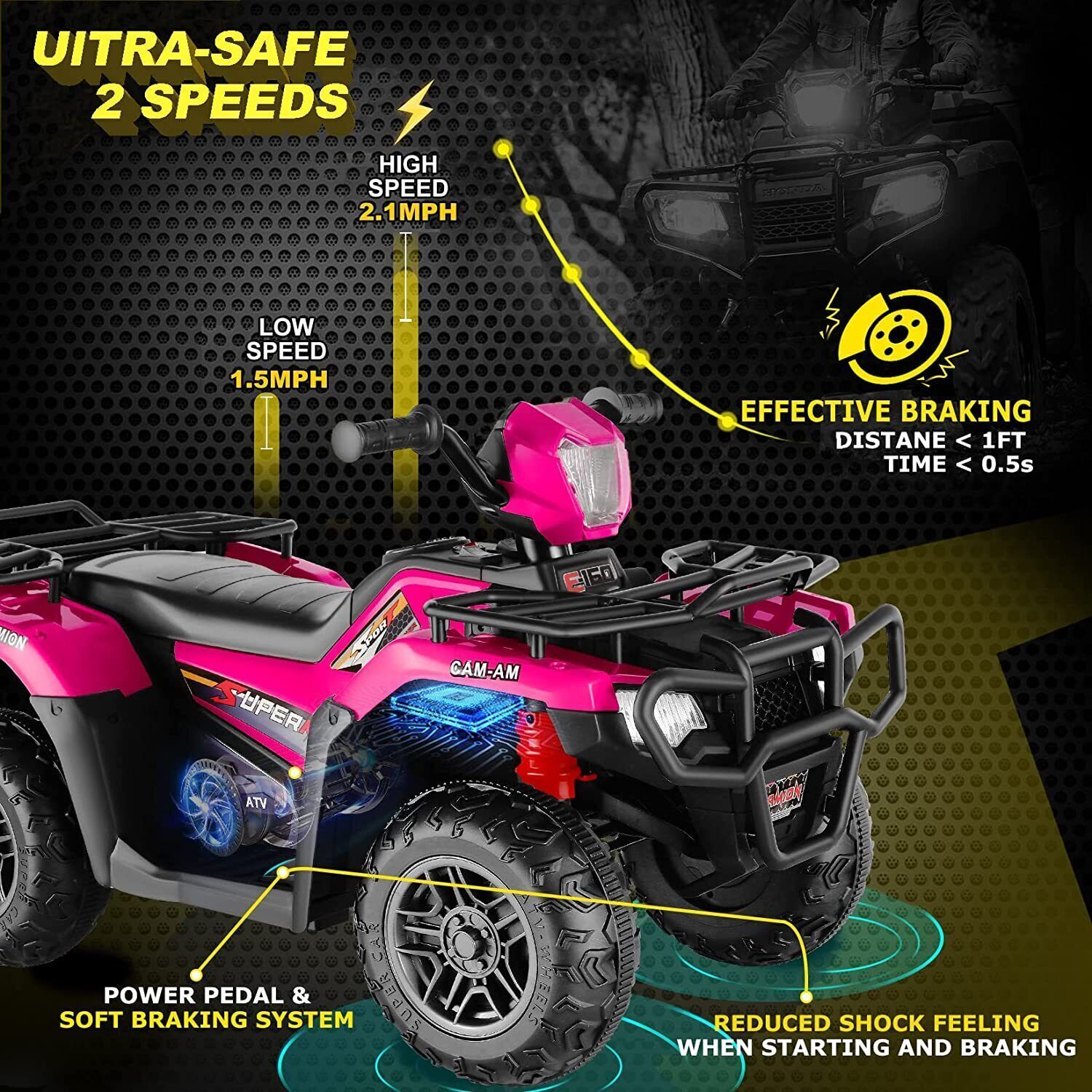 12V Electric Ride-On ATV for Kids 3-6 Years Old - Black Quad Truck with Battery Power