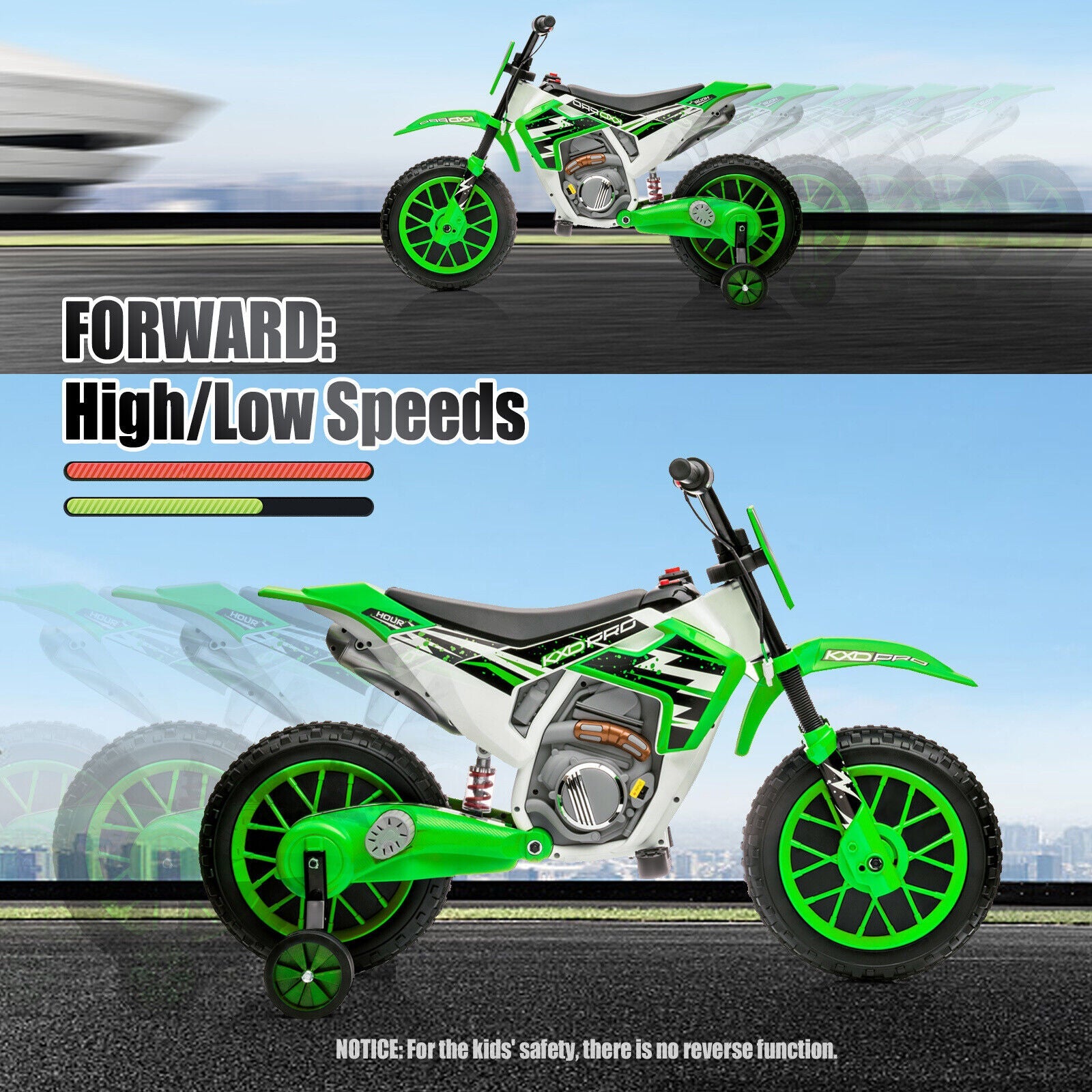 12V Electric Kids Ride-On Dirt Bike with Training Wheels - Battery Powered Motorcycle