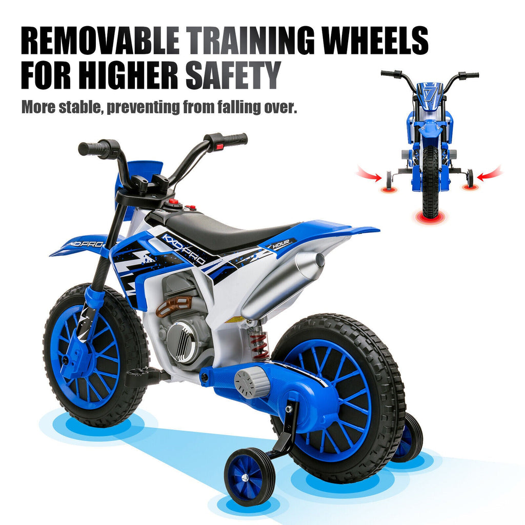 12V Electric Kids Ride-On Dirt Bike with Training Wheels - Battery Powered Motorcycle