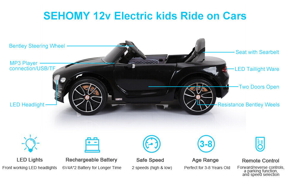 Licensed Bentley Style 12V Electric Ride-On Car with Remote Control - Battery Powered