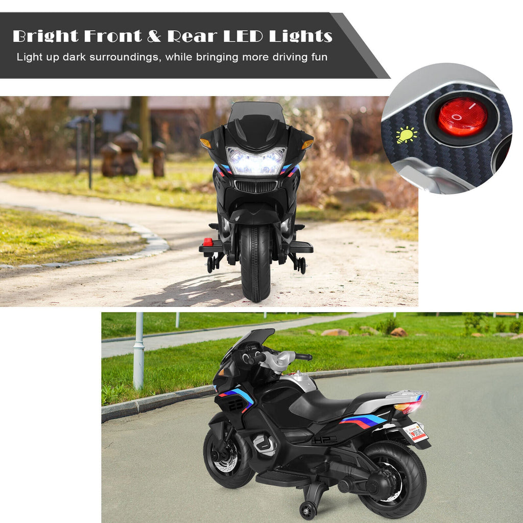 12V Electric Motor Bike for Kids with LED Lights - Black