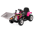 12V Electric Pink Excavator Digger Tractor with RC Control and Digging Bucket for Kids