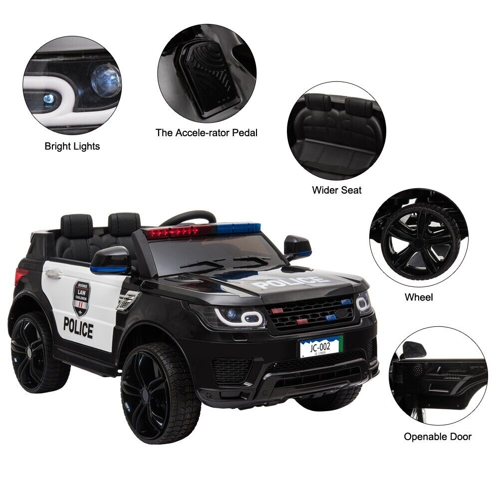 12V Electric Police Car Ride-On SUV for Kids with Remote Control - Black