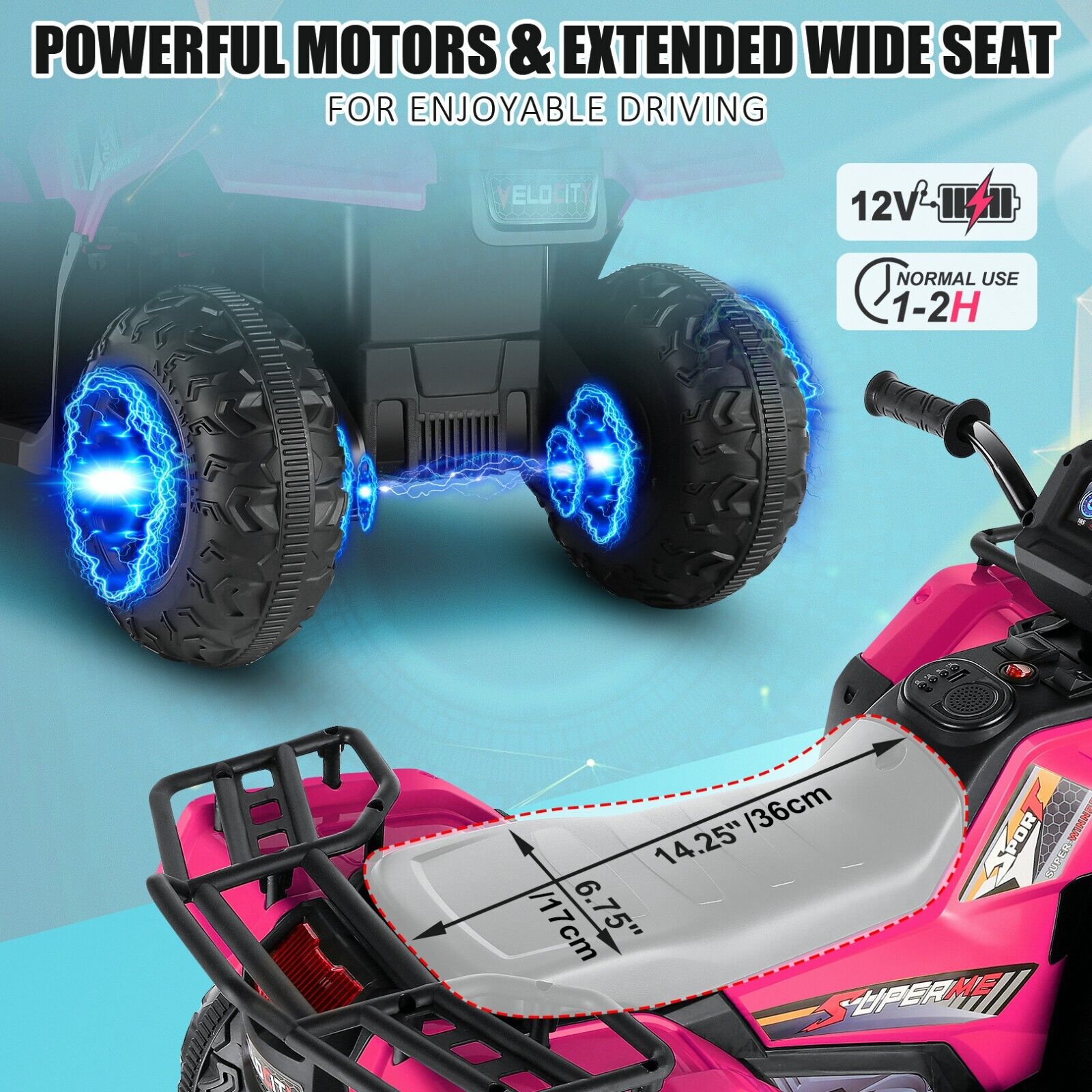 12V Electric Ride-On ATV Toy Car with USB/MP3 for Kids Ages 3-6