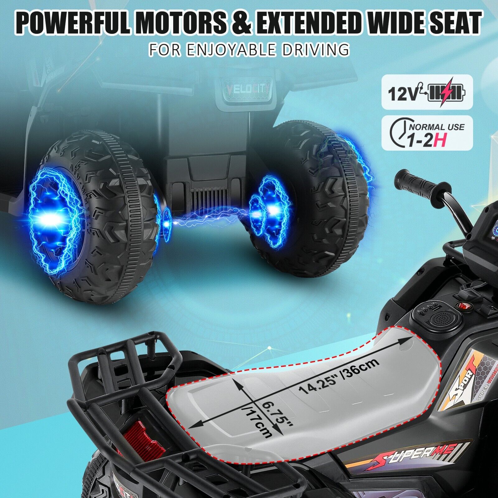 12V Electric Ride-On ATV Toy Car with USB/MP3 for Kids Ages 3-6