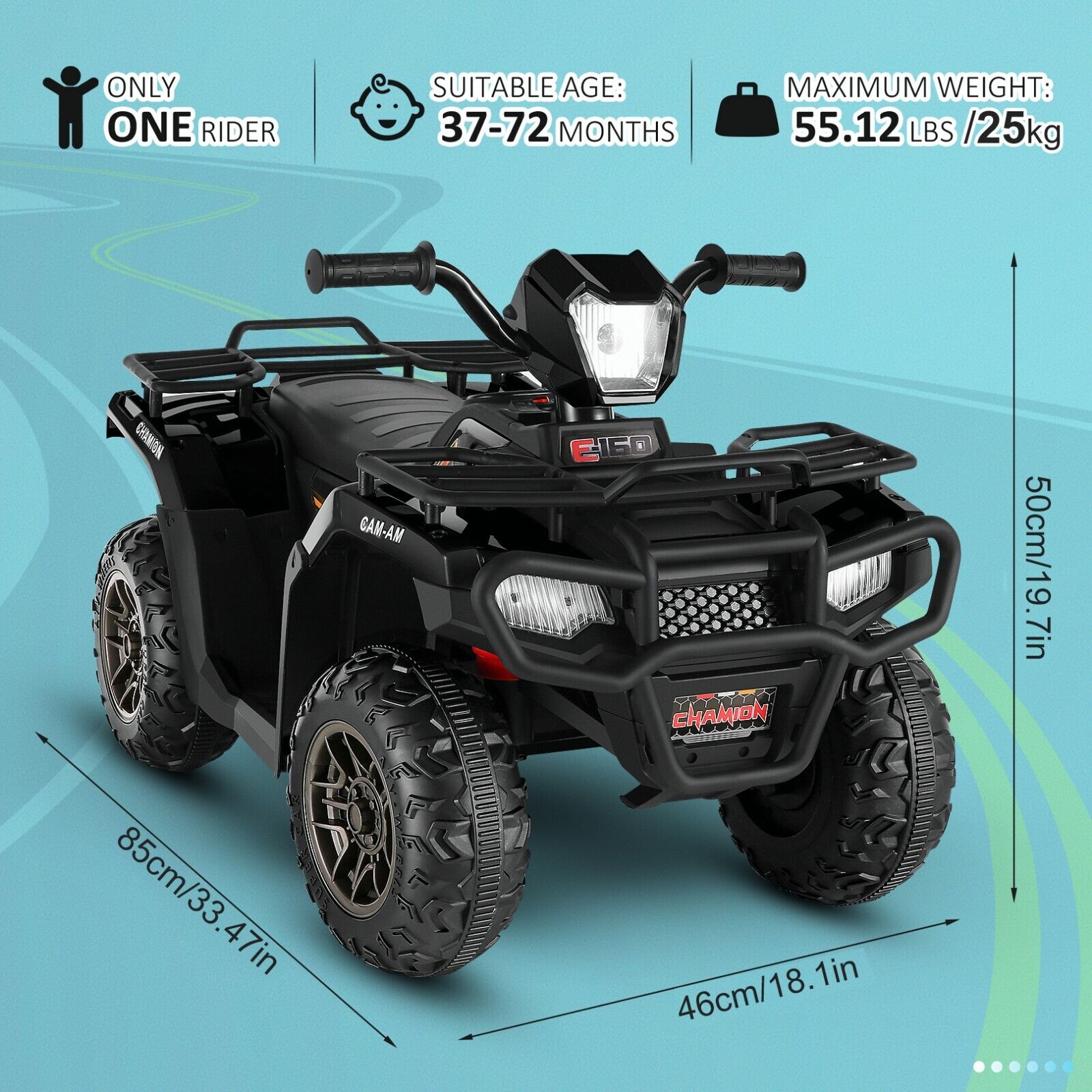 12V Electric Ride-On ATV Toy Car with USB/MP3 for Kids Ages 3-6