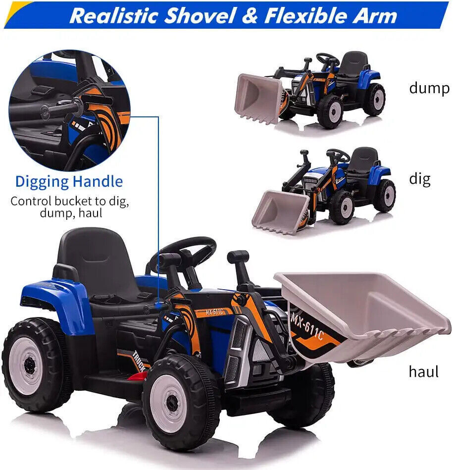 12V Electric Ride On Car for Kids with Bluetooth Remote and Bucket Control